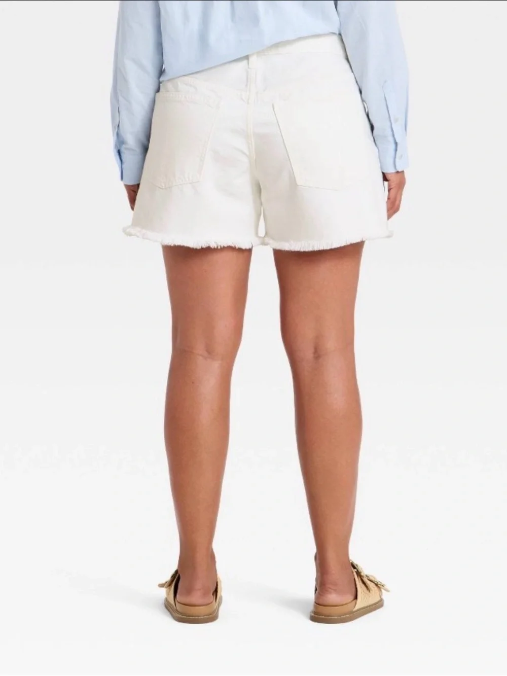 NWT Sz 14 - White 90s Baggy Denim Jean Shorts - Mid Rise Frayed Universal Thread
